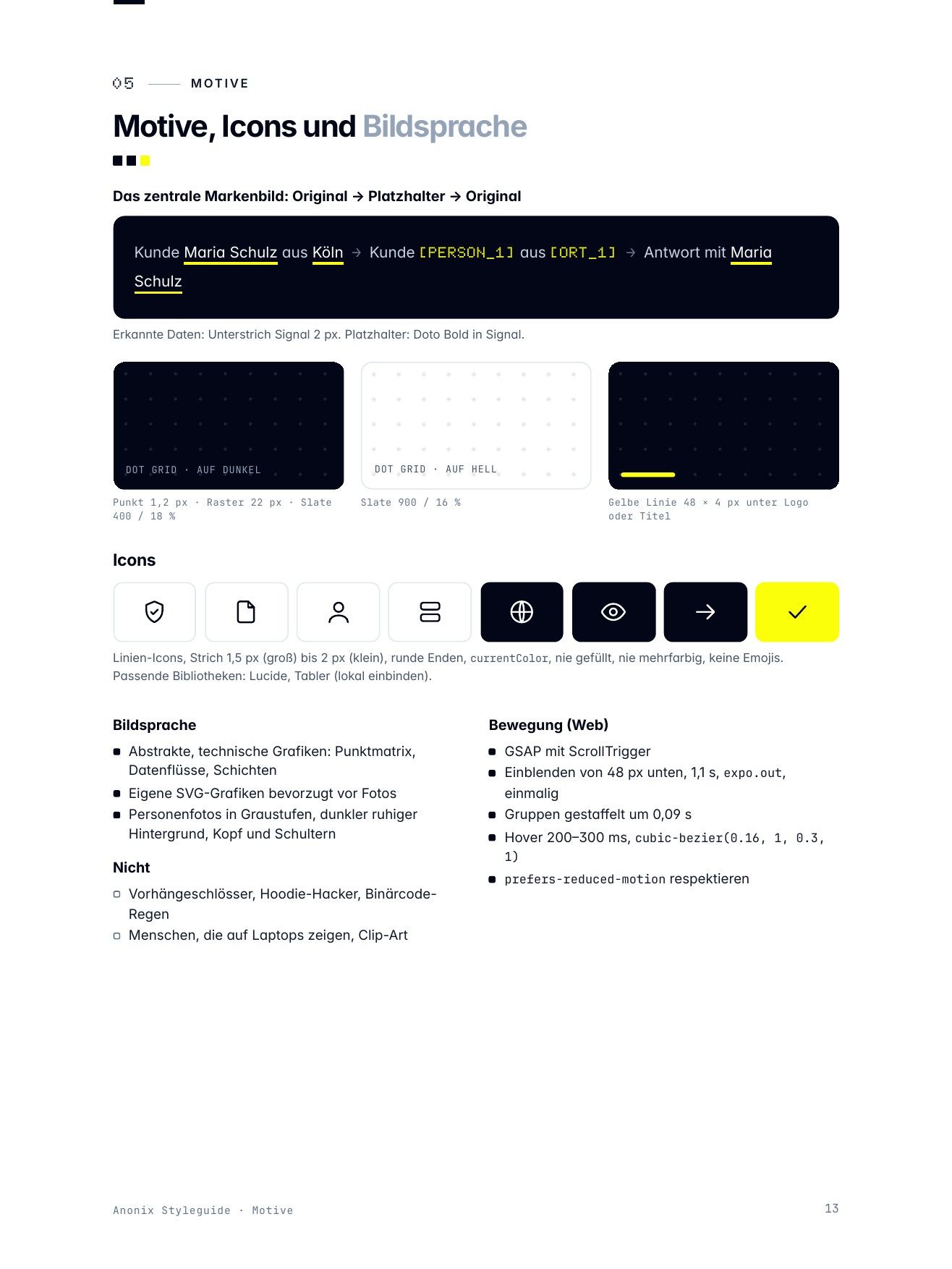 “Motifs” page from the Anonix styleguide