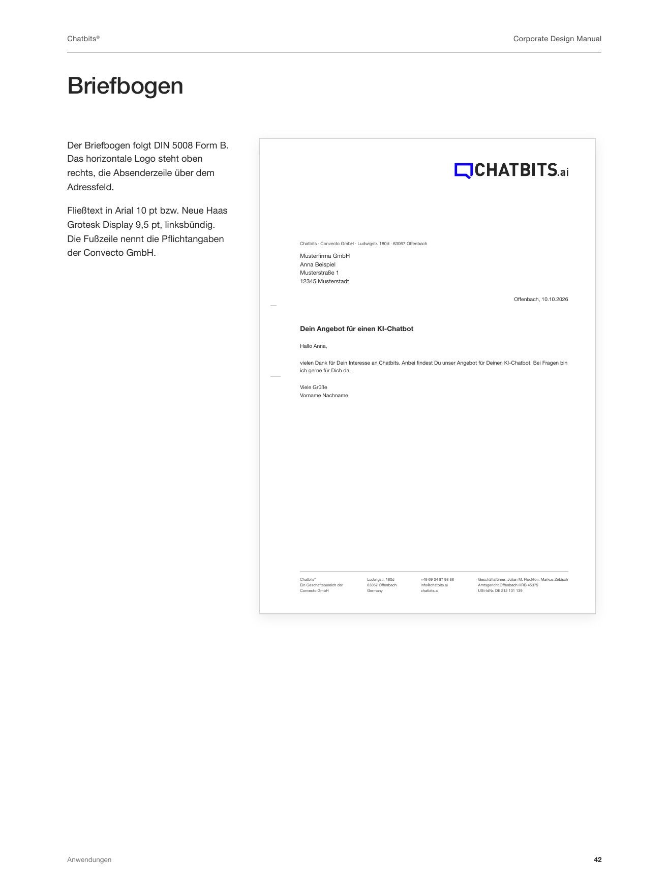 “Letterhead” page from the Chatbits styleguide