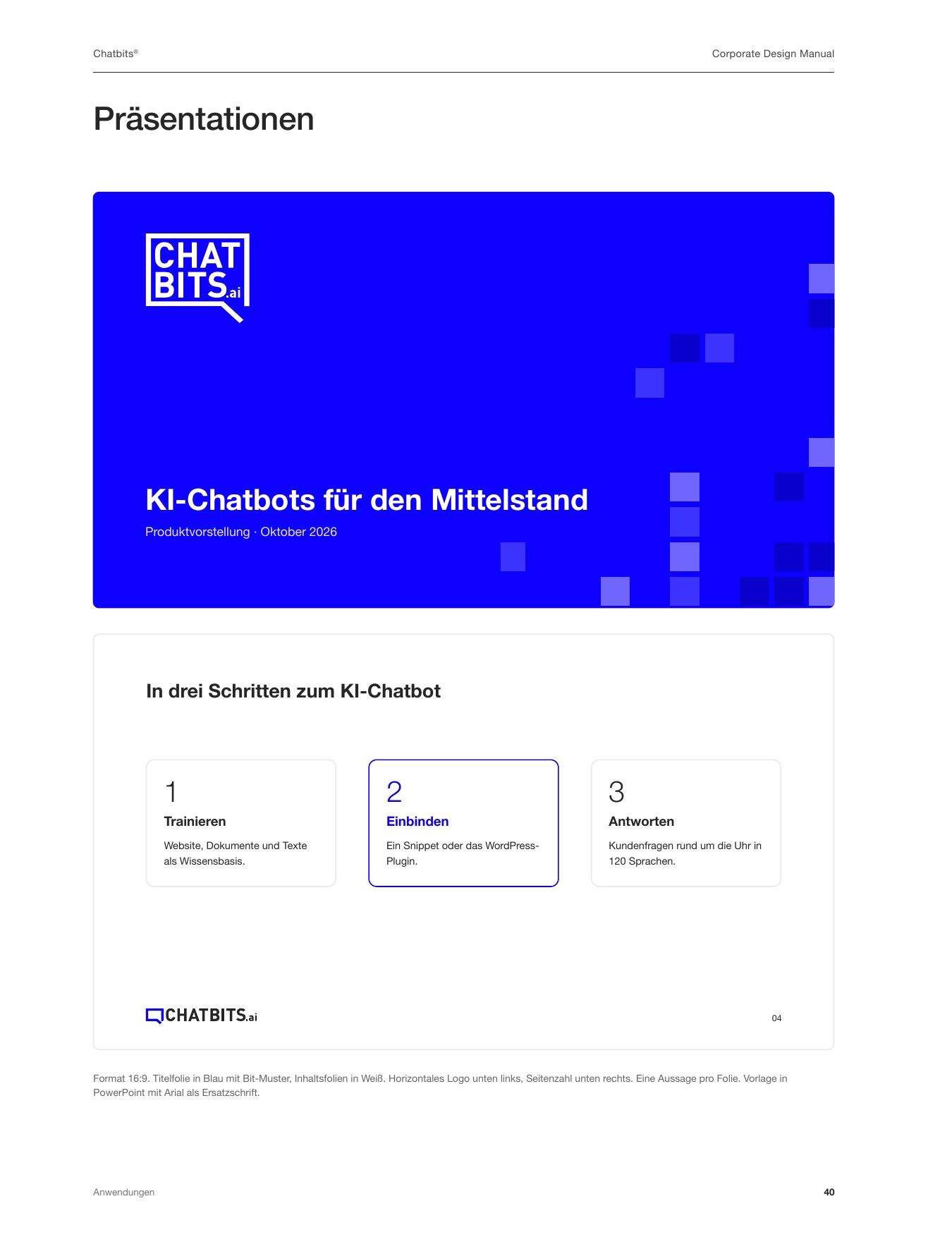 “Presentations” page from the Chatbits styleguide