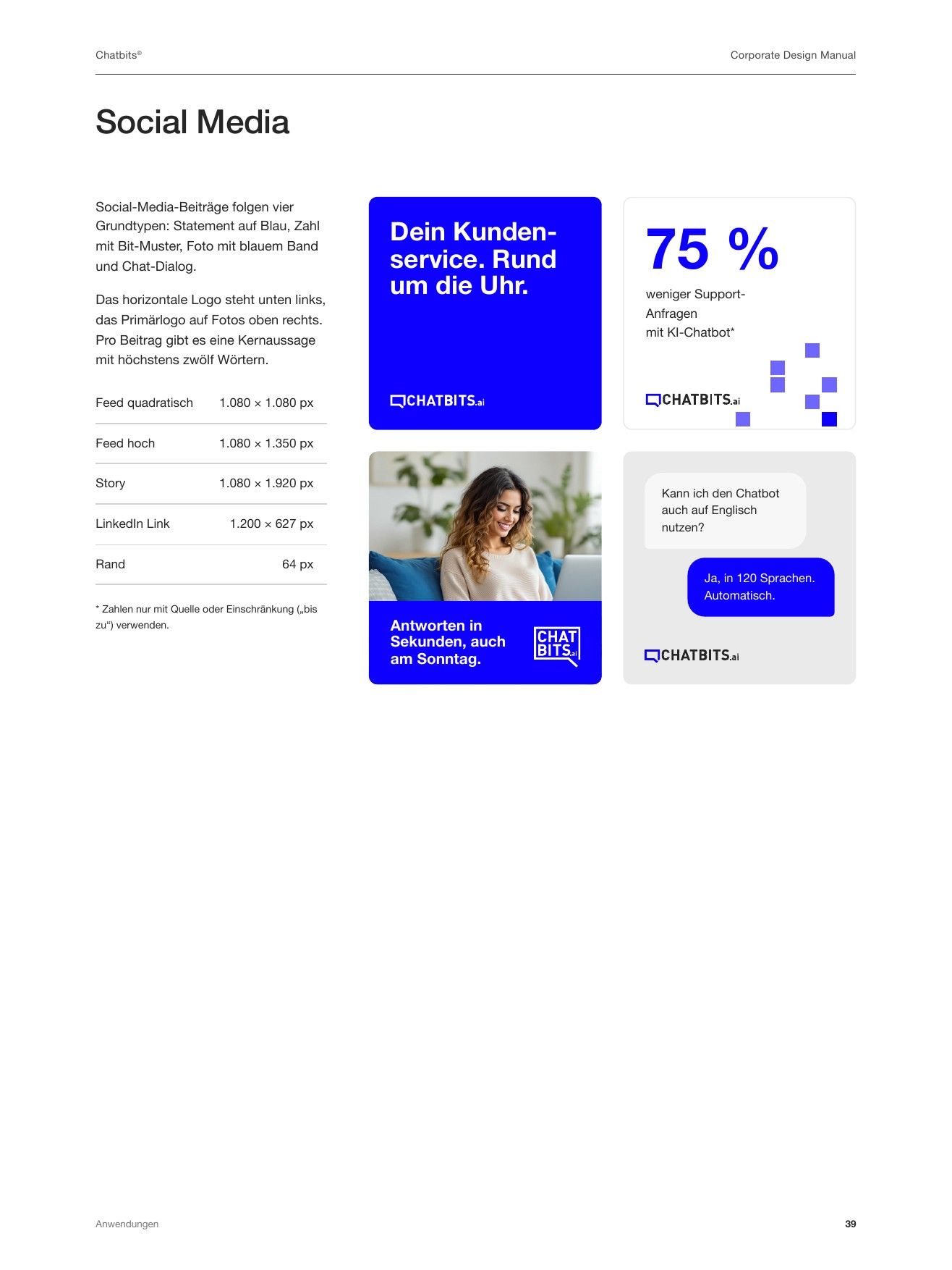 “Social media” page from the Chatbits styleguide