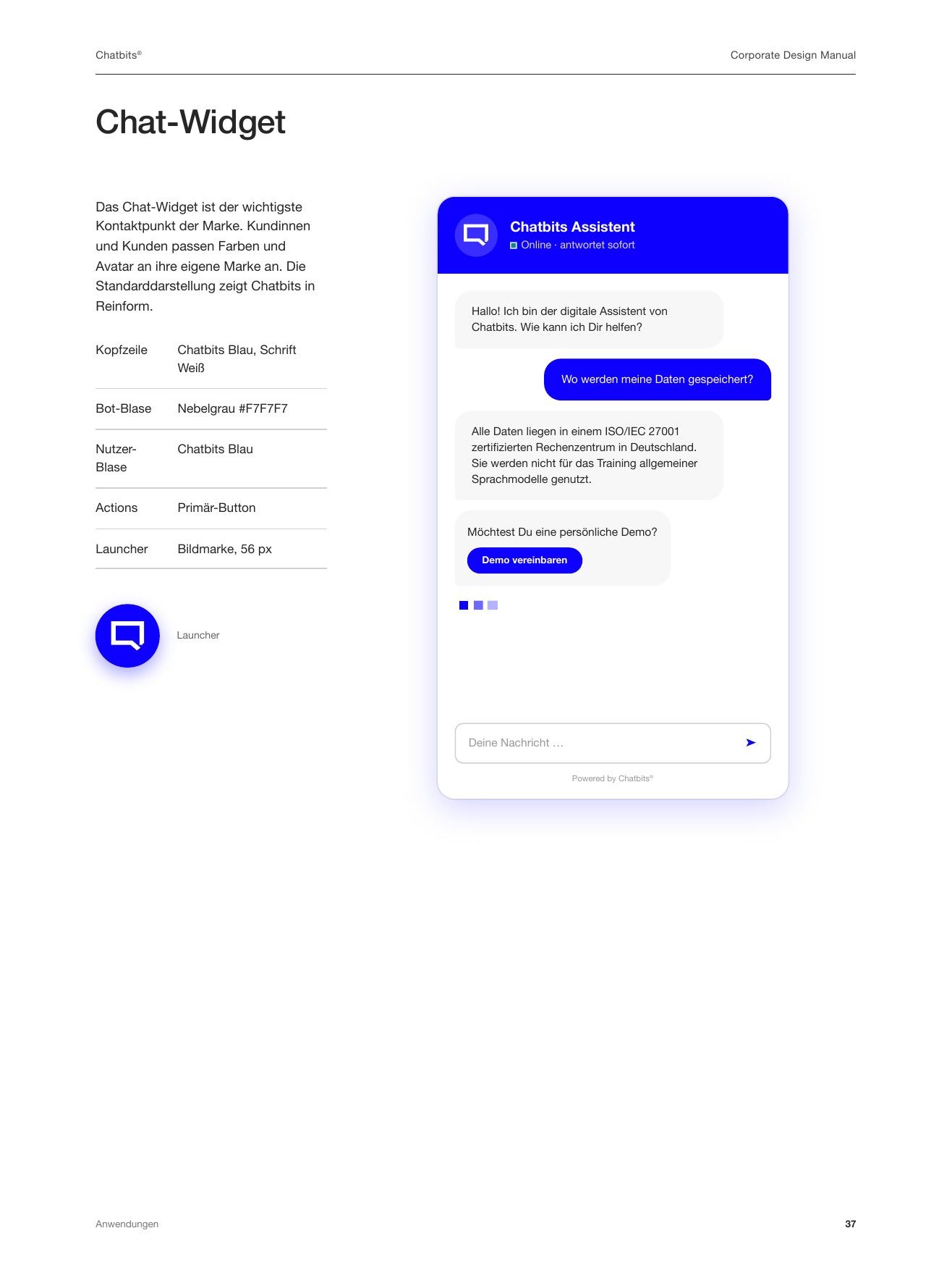 “Chat widget” page from the Chatbits styleguide