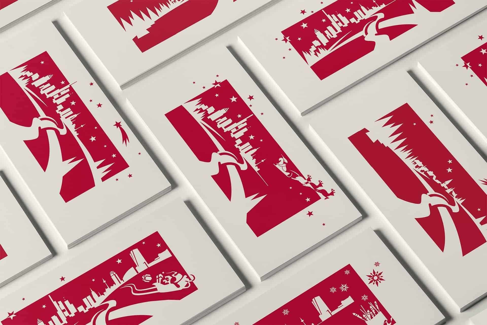 Victonia Christmas cards with the bridge motif in red